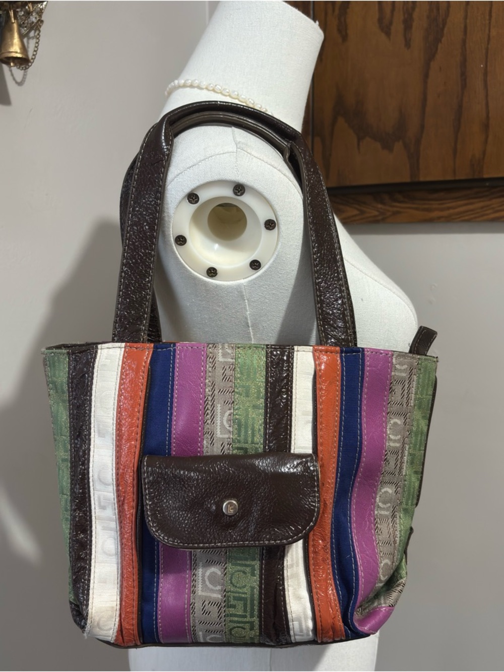 Vintage Liz Claiborne Striped Mini Shoulder Tote Bag Purse